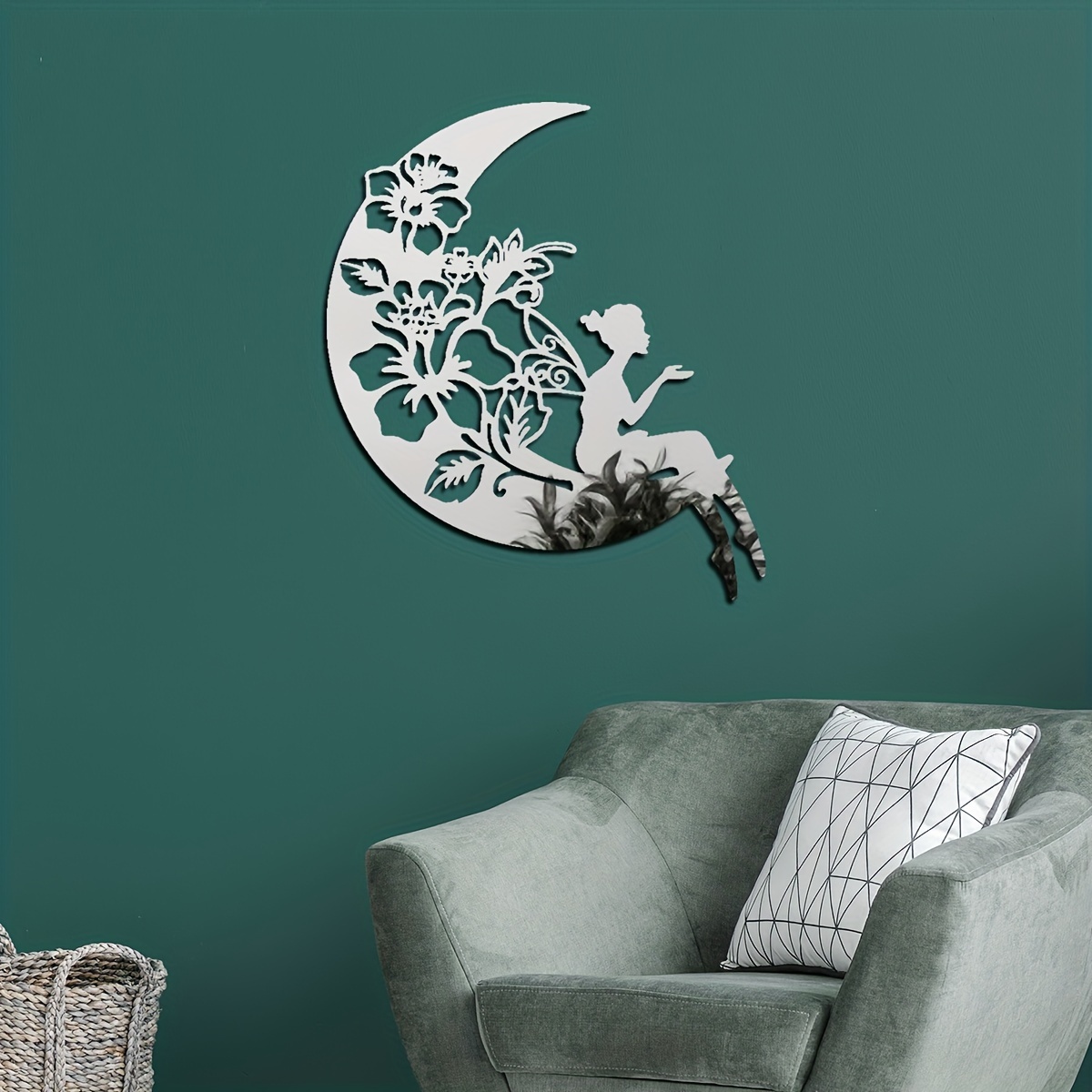 32pcs Moon & Star Shaped Mirror Wall Sticker Silvery Decorative Mirror  Sticker For Home Decor