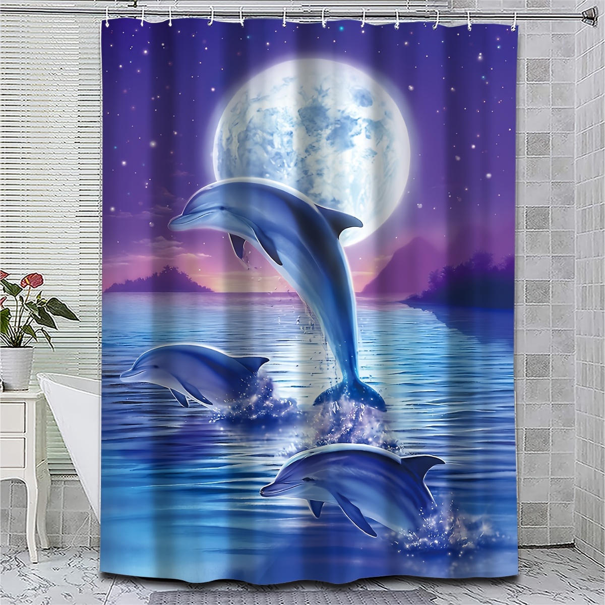 Tende da Doccia W165cm x L180cm,Tenda per Doccia Delfino,Tende Doccia  Antimuffa,Tenda Vasca da Bagno con 12 Ganci,Tenda da Esterno Impermeabile  Poliestere,3D Shower Curtain Casa Decorazione : : Casa e cucina