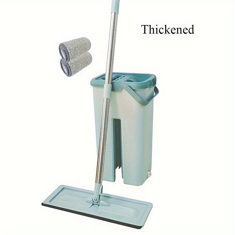 New Flat Squeegee Mop and Bucket Hand-Free Wringing Floor Cleaner Easy Self  Cleaning Dry Wet Dual Use with 2pcs Washable Mop Pads