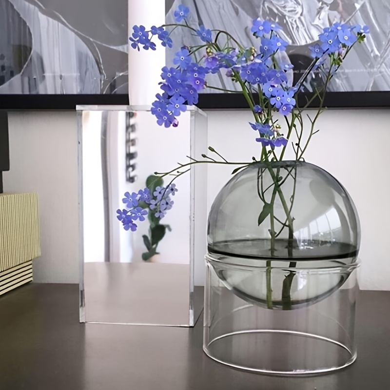 Jarrones de cristal transparente para centros de mesa, jarrón de vidrio  moderno de 6.5 pulgadas para decoración, jarrones de flores de diseño en