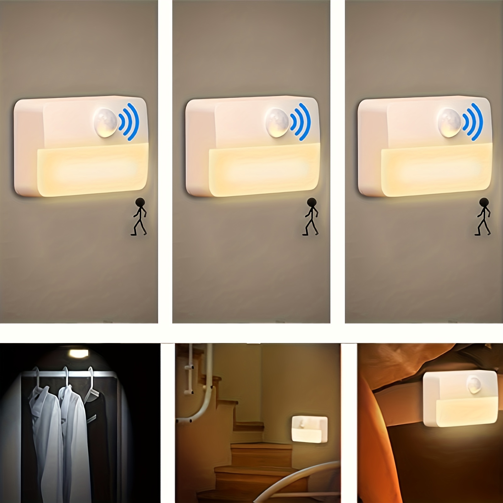 Veilleuse LED avec détecteur de mouvement, à piles, pour couloir, escalier,  chambre à coucher