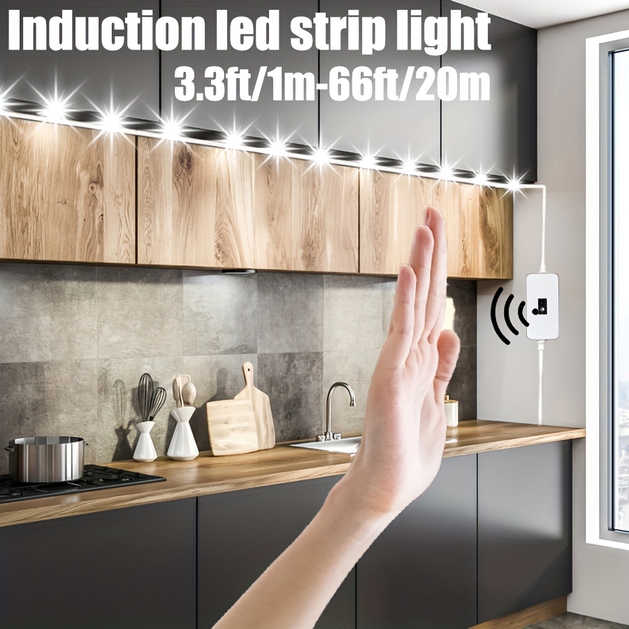Bande lumineuse LED pour cuisine, 1m 2m 3m 4m 5m, rétro-éclairage  sous-meuble, éclairage led pour placard à la maison, capteur de balayage  manuel