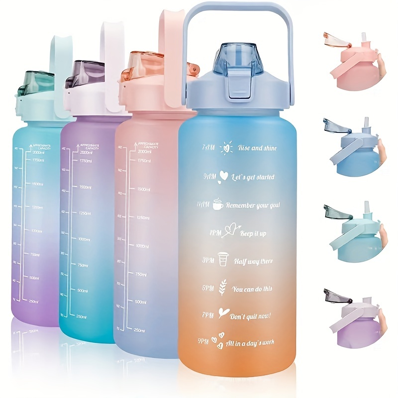 600ml Small Daisy Transparent Plastic Water Bottles BPA Free Frosted Water  Bottle With with Straw Travel Tea Cup Four flowers 