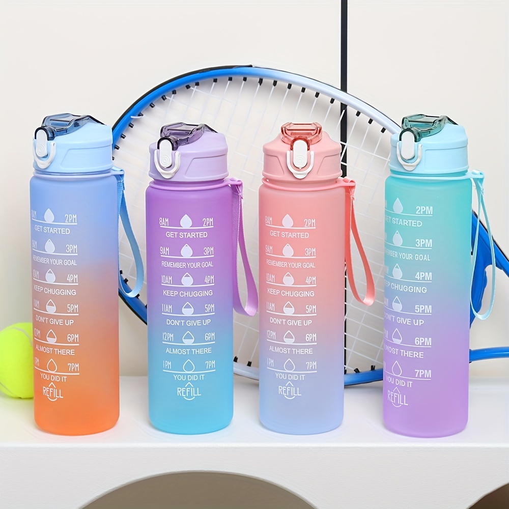 Botella de agua deportiva Botellas de agua de plástico de color degradado,  tazas de agua resistentes al calor, tazas pequeñas frescas y portátiles
