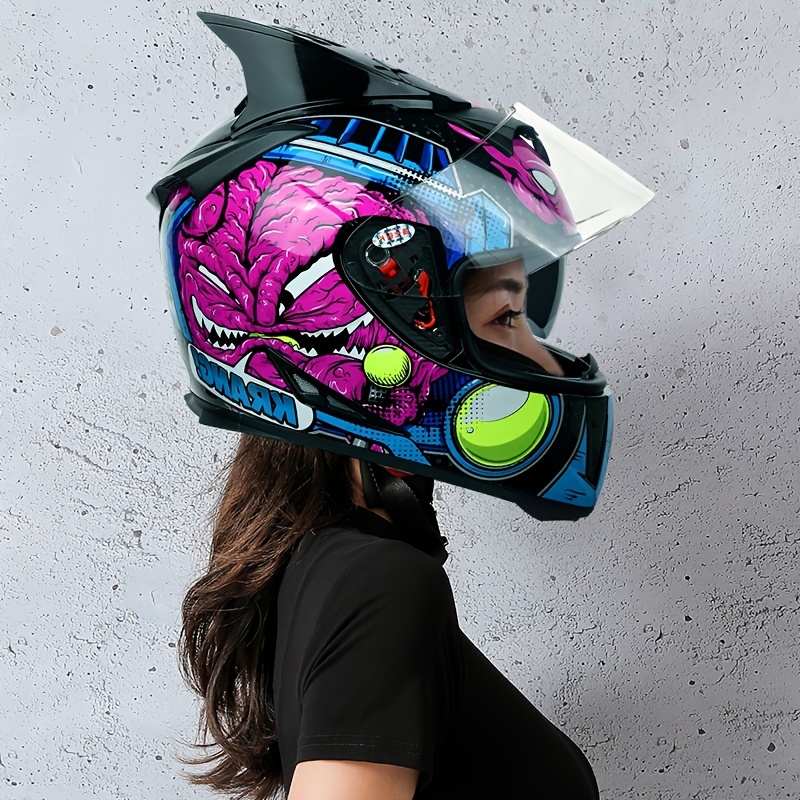 Casco de motocicleta de cara completa, casco de moto con doble visera  antivaho casco de cara completa, casco de scooter con ala trasera para  adultos
