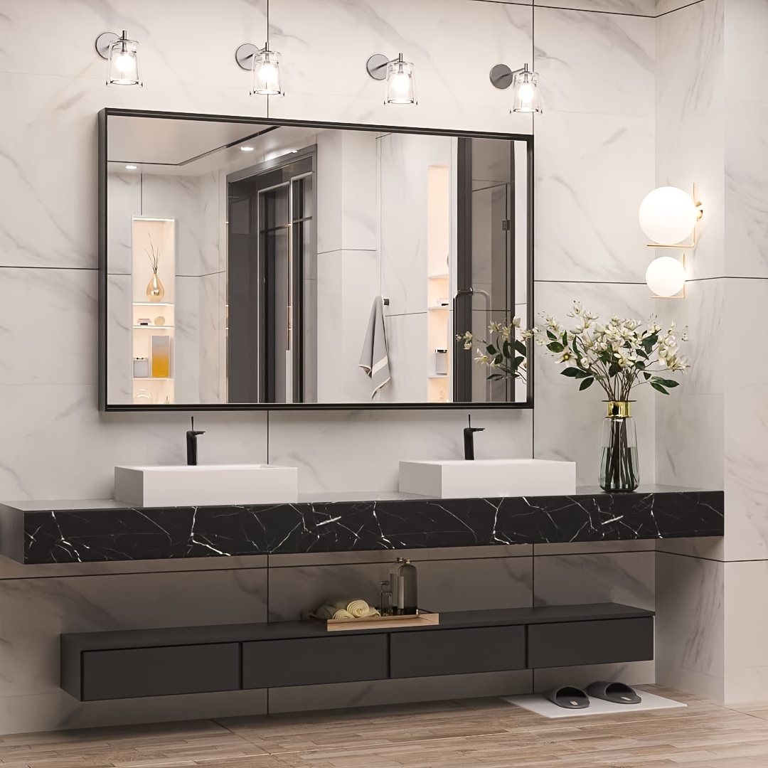 Espejo de baño sin marco de 16 x 24 pulgadas, espejo de pared rectangular  para tocador de baño con borde biselado pulido para baño, dormitorio, sala