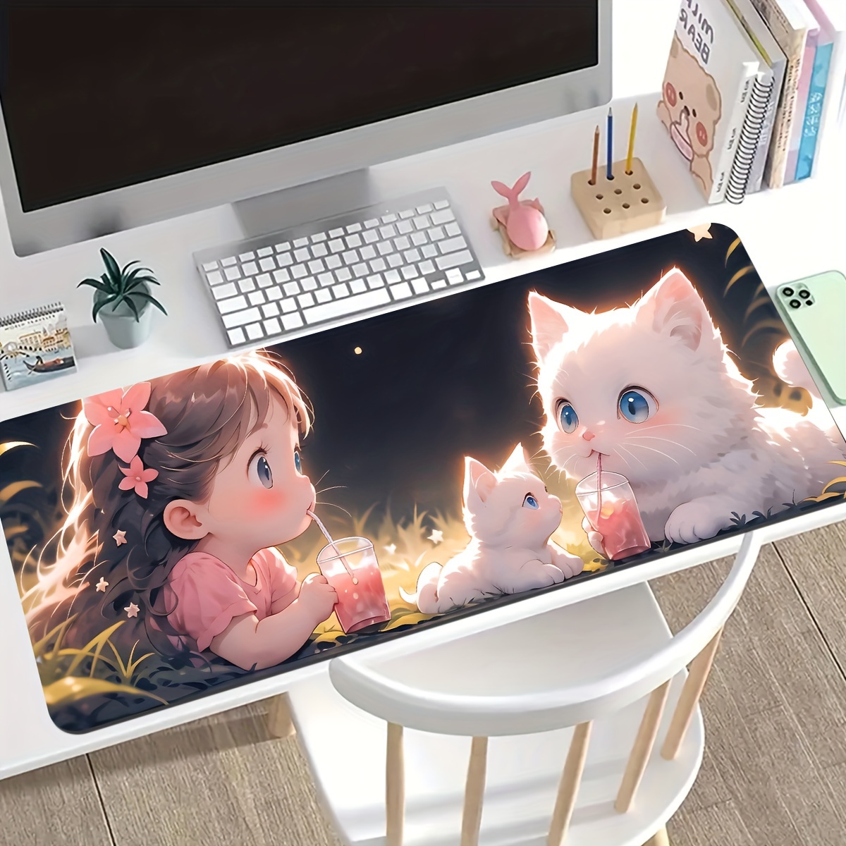 Nouveau Tapis De Souris De Dessin Animé, Grand Clavier, Chat Mignon, Fille,  Bureau D'ordinateur Portable, Tapis De Souris De Jeu