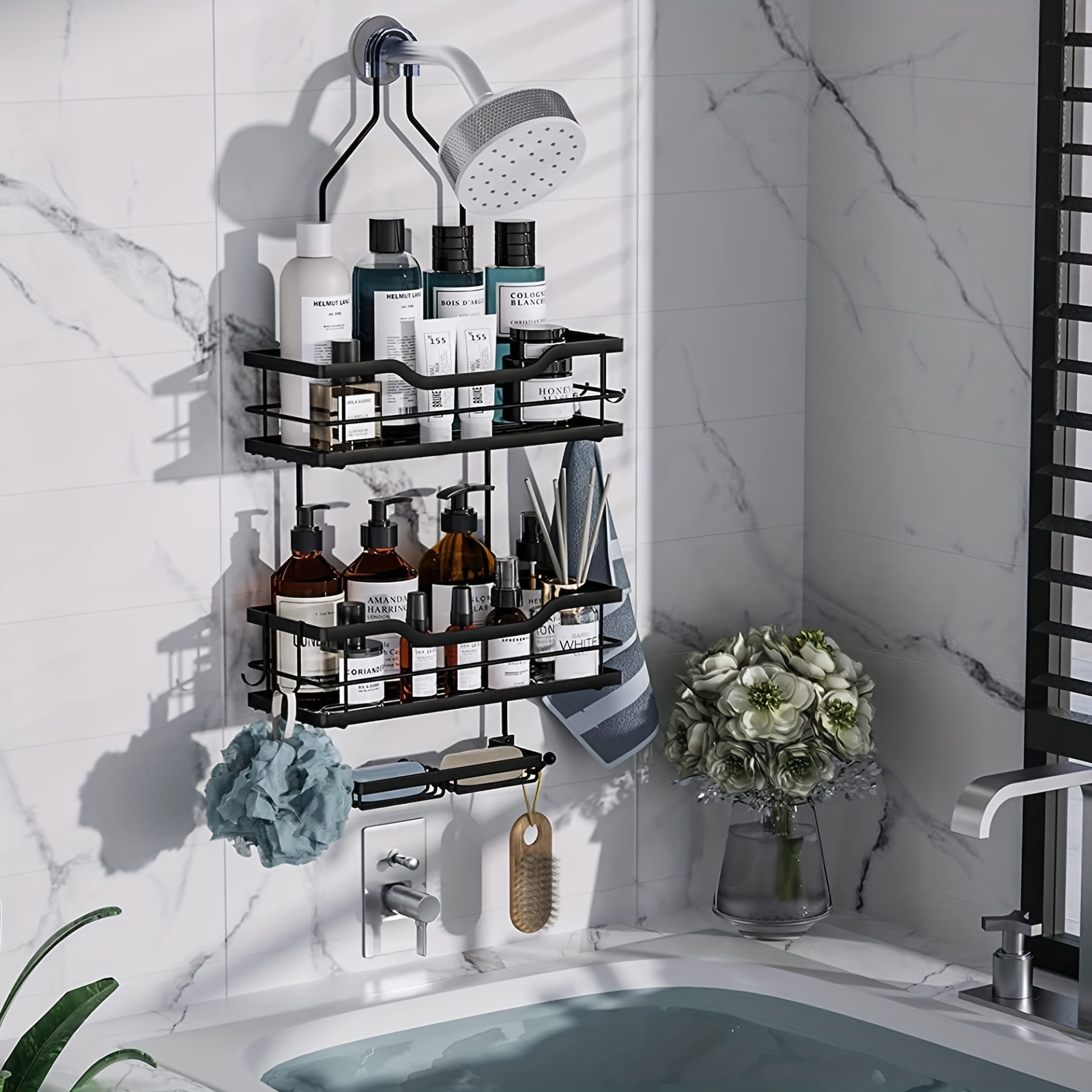 Simple Houseware 2-Tier Bathroom Corner Shower Caddy Organizer with Adhesive Wall Mount, Bronze