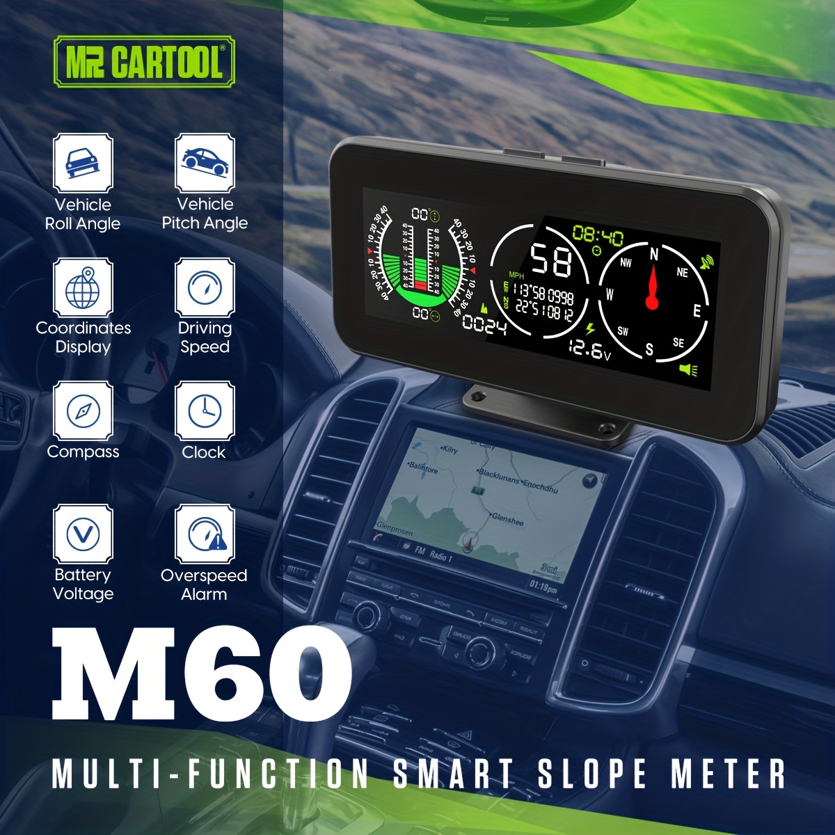 Pantalla HUD para coche, pantalla universal HUD OBD2 GPS con medidor de  pendiente sobre advertencia de velocidad para vehículo