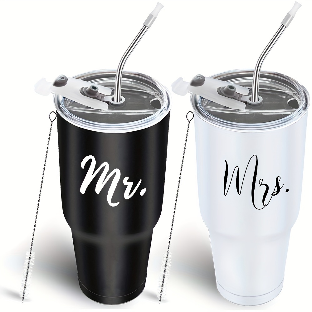 Skinny Tumbler with Straw : Mr & Mrs Fancy Script Design