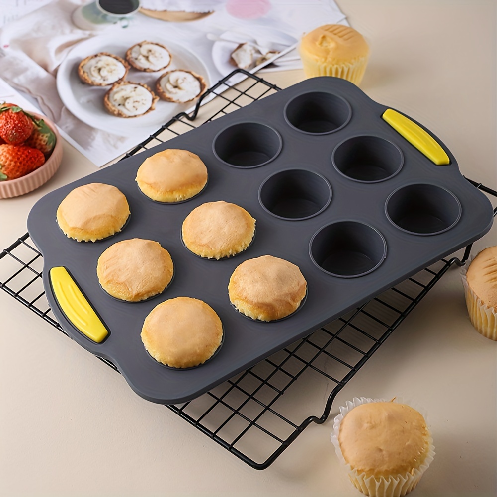 Walfos Silicone Cupcake Pan Set, 2-Piece Mini 24 Cups Muffin Baking Pan,  BPA Free and Dishwasher Safe, Non-stick , Great for Making Muffin Cakes,  Fat