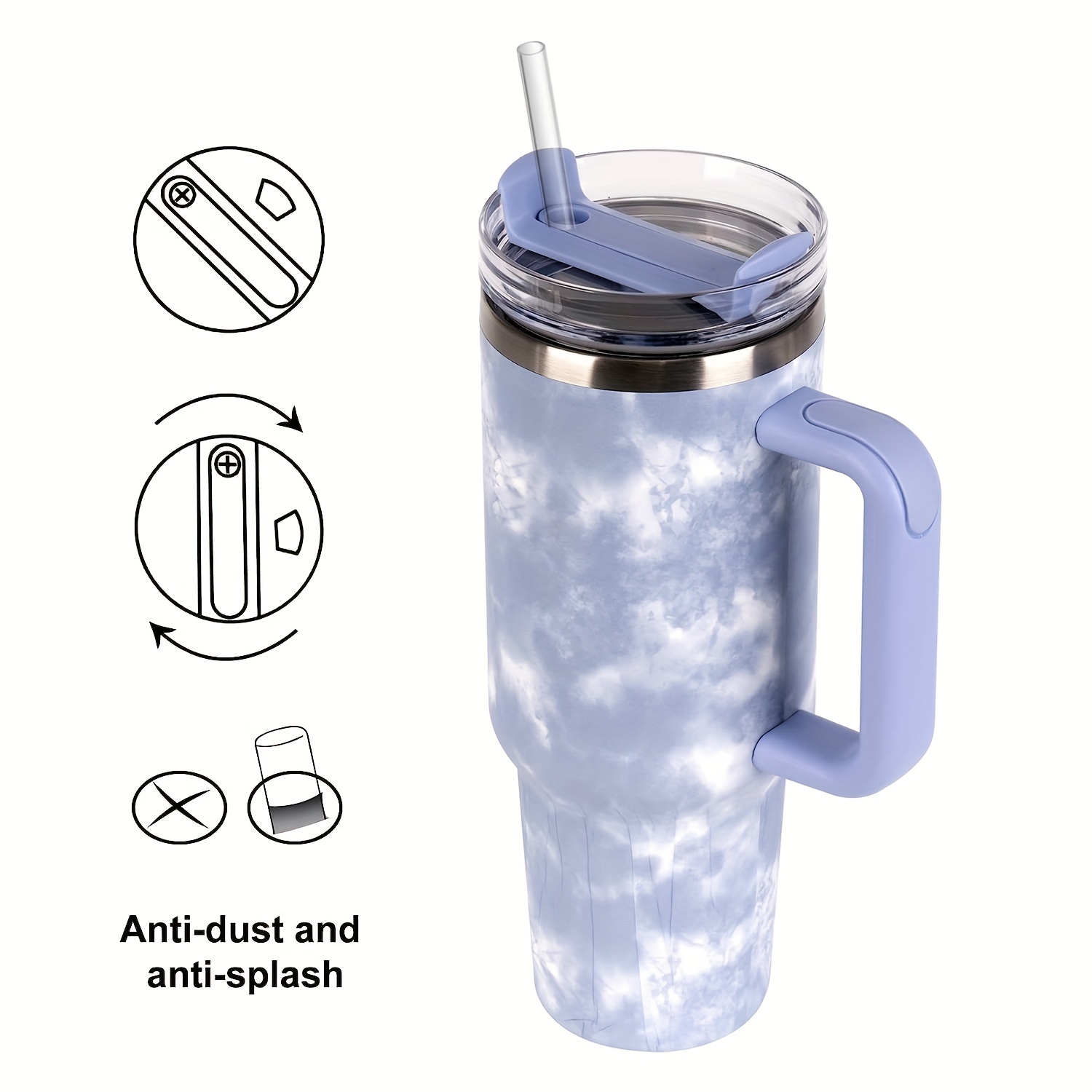 Insulated Tumbler With Handle And Tie Dye Design - Reusable Vacuum Cup With  Leak-resistant Lid And Straws - Keep Your Drinks Hot Or Cold For Hours -  Temu