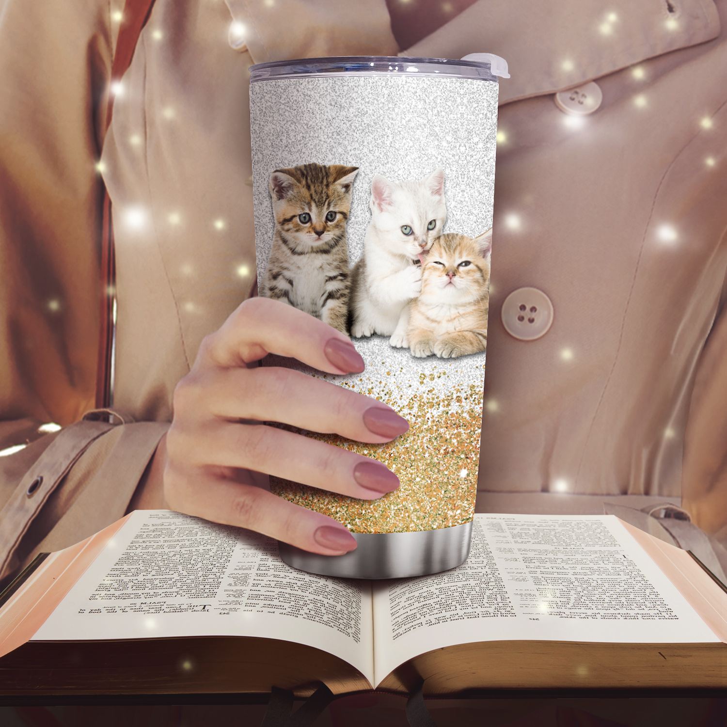 Kid Travel Tumbler with Straw Pink Cat Party Reusable Plastic Cup Drinking  Ice Coffee Mug Birthday Gift (cat pink, 420 ml)