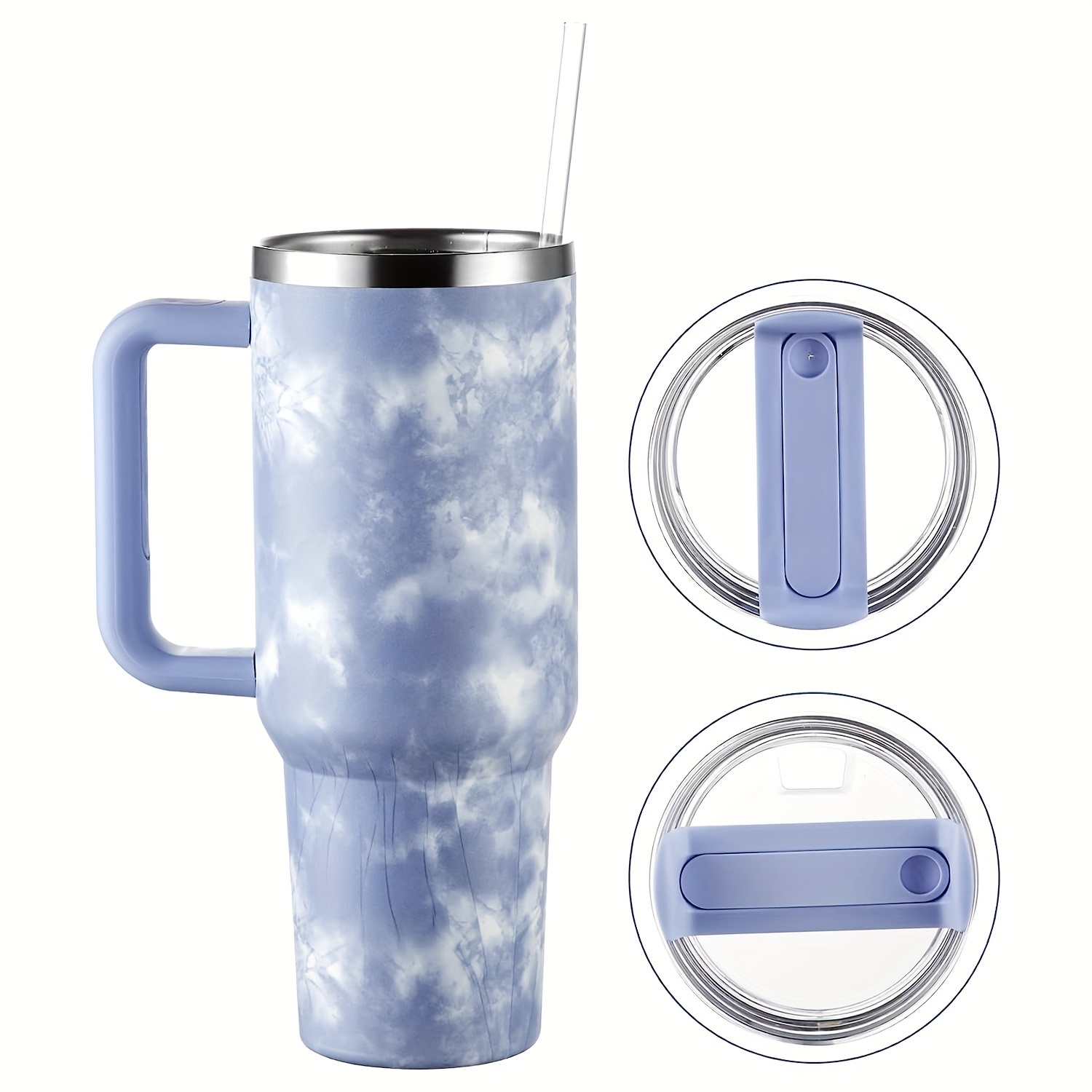 Insulated Tumbler With Handle And Tie Dye Design - Reusable Vacuum Cup With  Leak-resistant Lid And Straws - Keep Your Drinks Hot Or Cold For Hours -  Temu