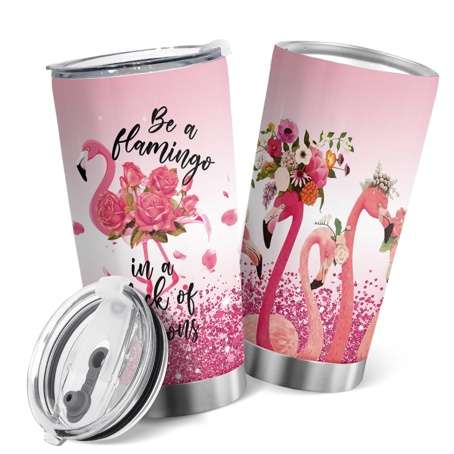 Flamingo Tropical Tumbler 20 oz skinny Stainless Steel coffee