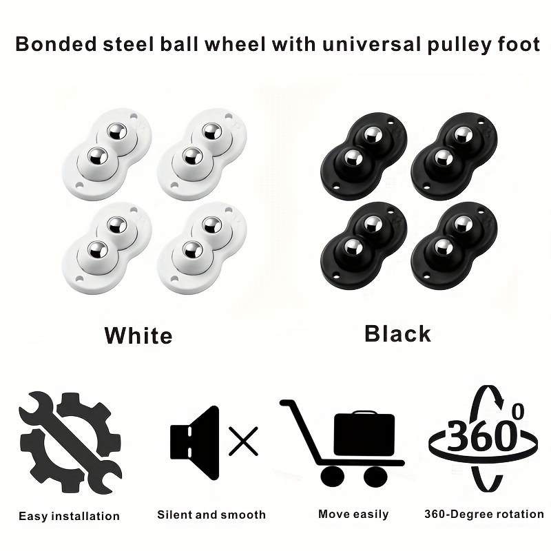 32 Pcs Self Adhesive Caster Wheels, 360 Degree Swivel Mini Adhesive Wheels, Stainless Steel Paste Type Universal Pulley, Rotation Sticky Pulley for