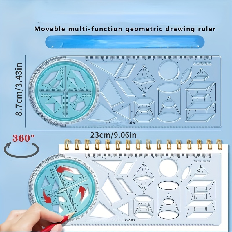 Multifunctional Geometric Ruler Set, Includes Linear Ruler, Protractor,  Drawing Templates For Mathematics, Drawing, Measuring Angles