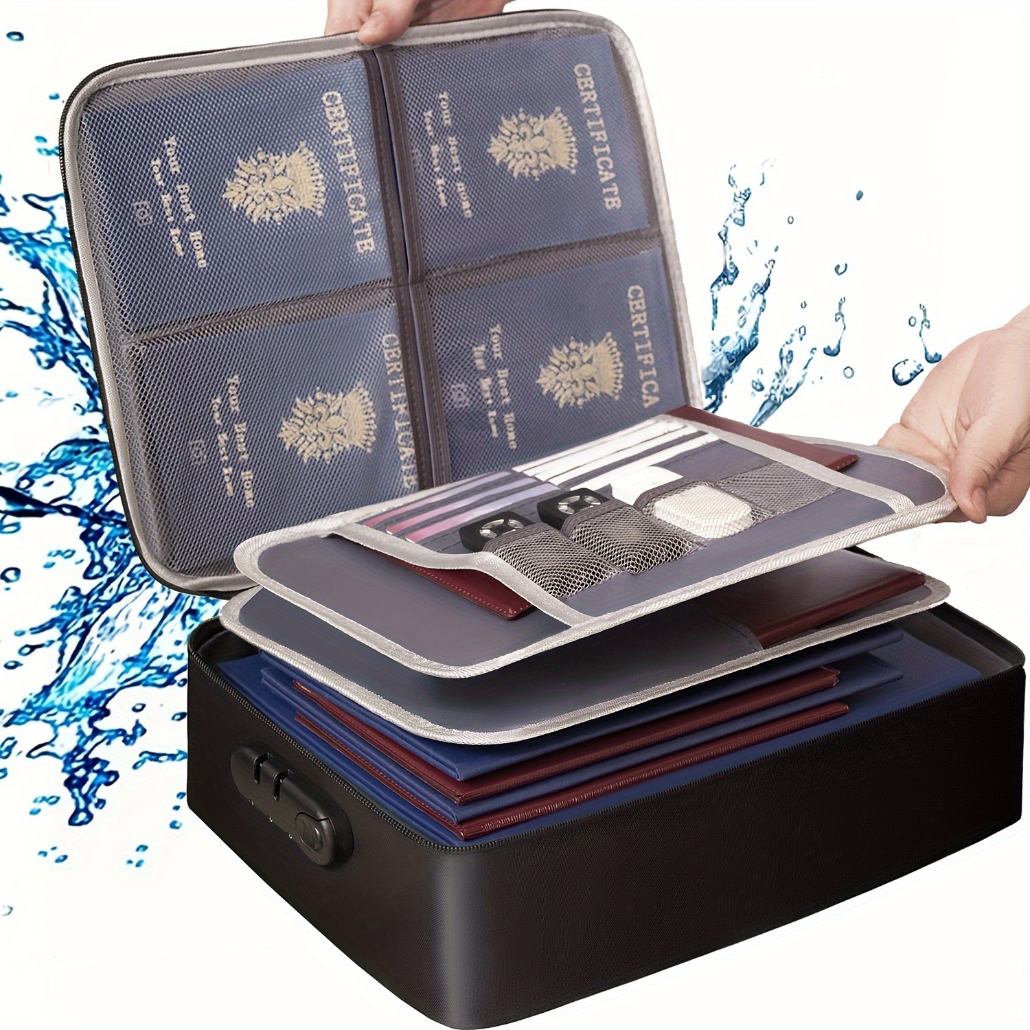 Pochette à documents ignifuge et étanche pour dossiers A4, passeport,  papier