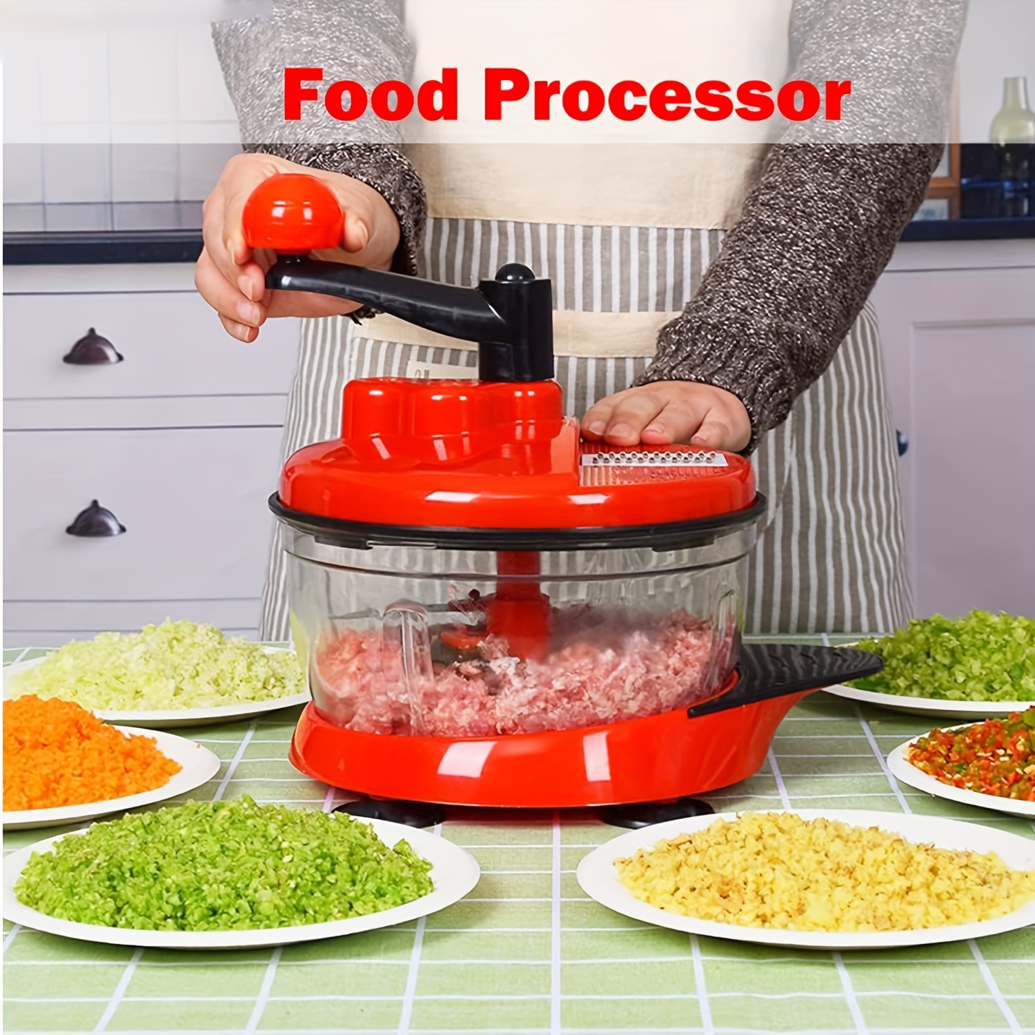 Multi-Functional Manual Food Processor,8 Cup Hand-powered Crank  Chopper,Mincer Blender with Clear Container,for Vegetables Meat Fruits Nuts  Herbs
