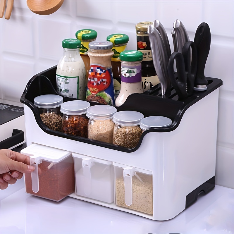 Kitchen Spice Rotating Cruet Condiment Shelf Seasoning Jars Set for Pepper  Sprays Bottles Salt Shakers Storage Rack Organizer