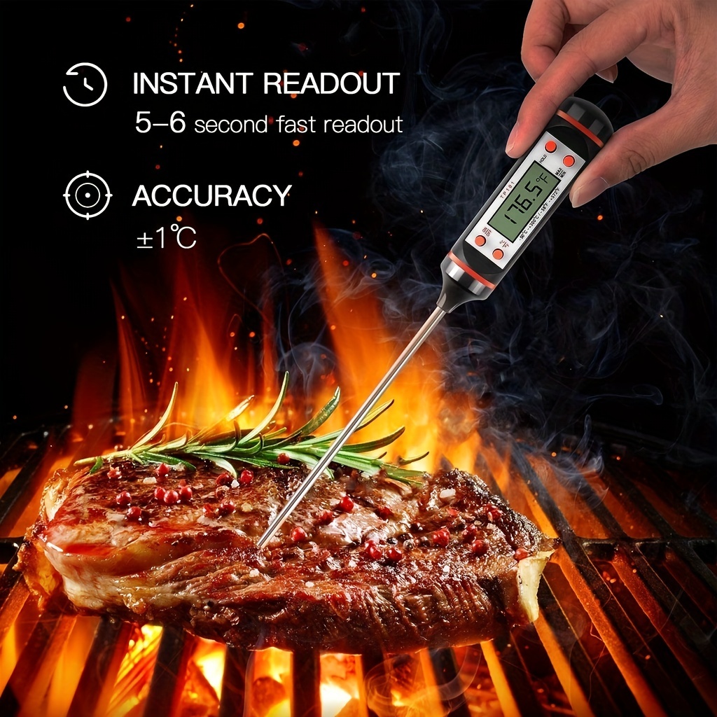 1pc Stainless Steel Instant Read Thermometer,Meat Thermometer Digital,Deep  Fryer Turkey Thermometer With Clip,Stainless Steel Fry Oil Thermometer,  Food Thermometer For Candy And Meat Cooking,Kitchen Accessaries For  Meat/Food Cooking and Grilling/Oven