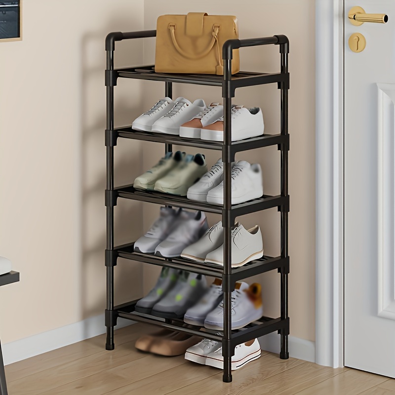 Metal Shoe Storage Shelf Free Standing Shoe Stand with 2 Row Hooks | 3
