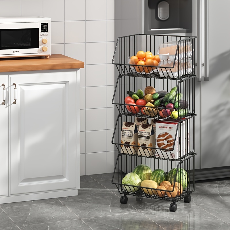 Carrito de cocina con ruedas, estante giratorio, carrito de almacenamiento  de verduras y frutas, carrito multifuncional de metal para almacenamiento