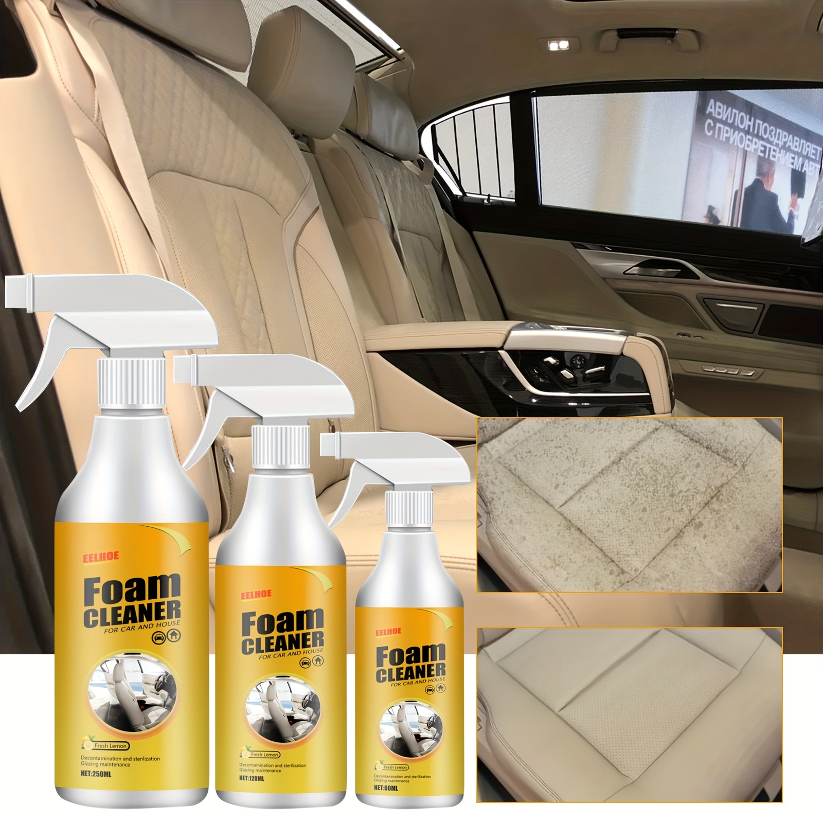 Multifunctional Car Foam Cleaner,All-Purpose Cleaner,Spray Foam Cleaner,  Foam Cleaner for Car and House Lemon Flavor, Strong Decontamination  Cleaners Spray for Kitchen and Car(120ml) 
