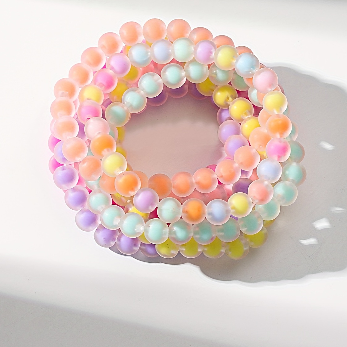 Candy Color Beaded Bracelet Kit Smooth Round Beads Minimalist Elegant Hand Jewelry, Jewels Set 4 Pcs,Braclets,Temu