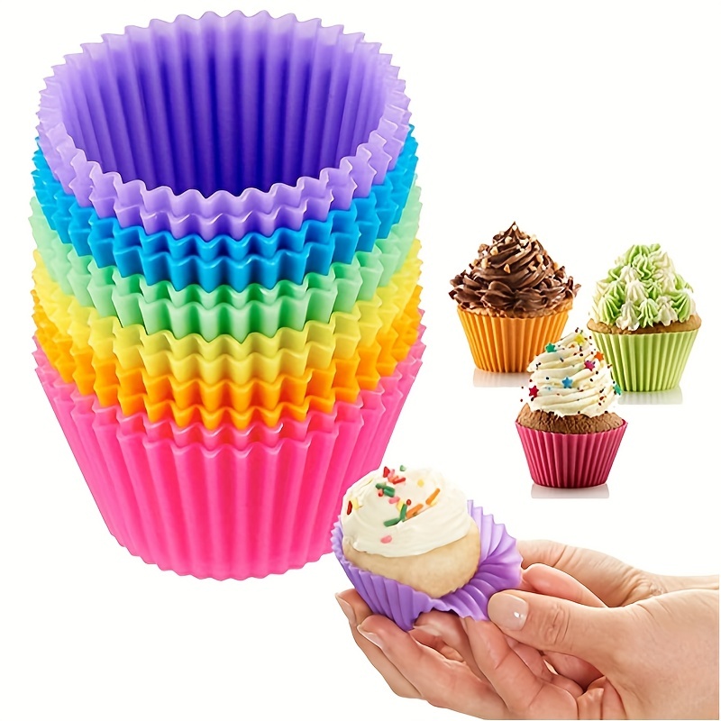 Silicone Cupcake Liners Reusable Baking Cups Nonstick Easy Clean Pastry Muffin  Molds 4 Shapes Round, Stars, Heart, Flowers, 24 Pieces Colorful