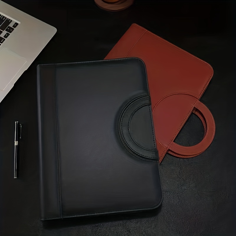 Diy Zippered Pu Leather Business Padfolio Notebook With - Temu