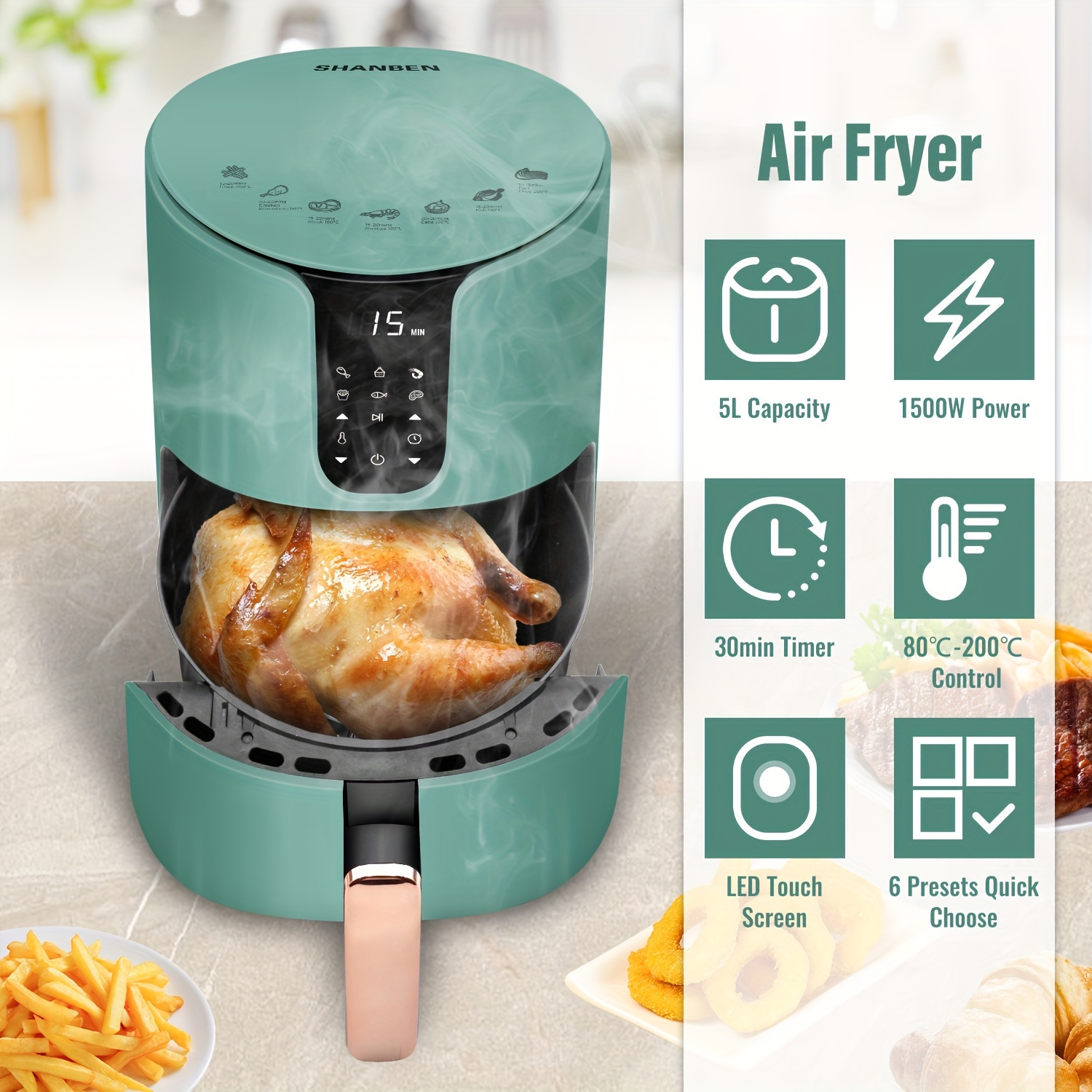 CHEFMAN Multifunctional Digital Air Fryer+ Rotisserie, Dehydrator,  Convection Oven & Egg-Maker Rapid Poacher, Food & Vegetable Steamer,  Quickly Makes