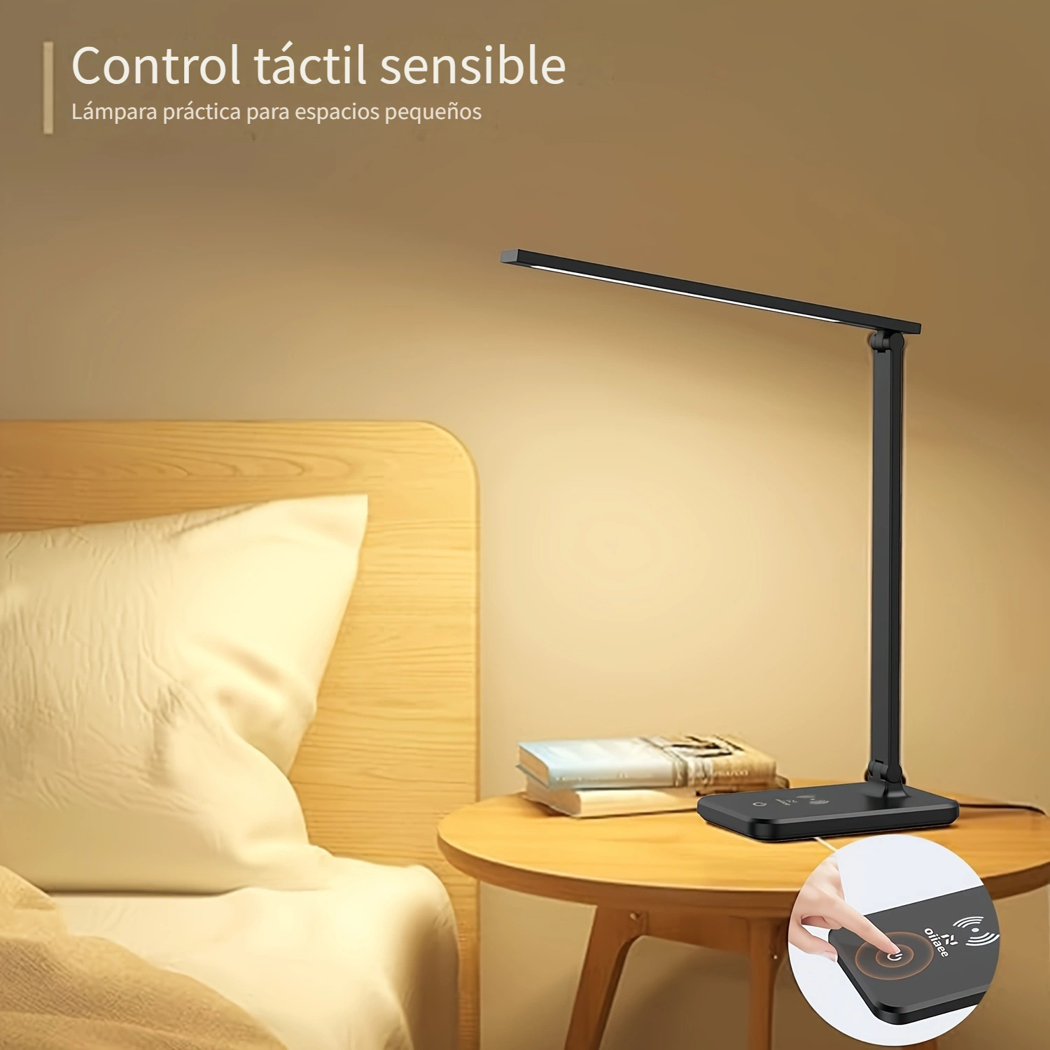 Lámpara de escritorio, lámpara de escritorio LED con puerto de carga USB,  cargador inalámbrico, lámpara de dormitorio regulable, 5 colores, 7 niveles