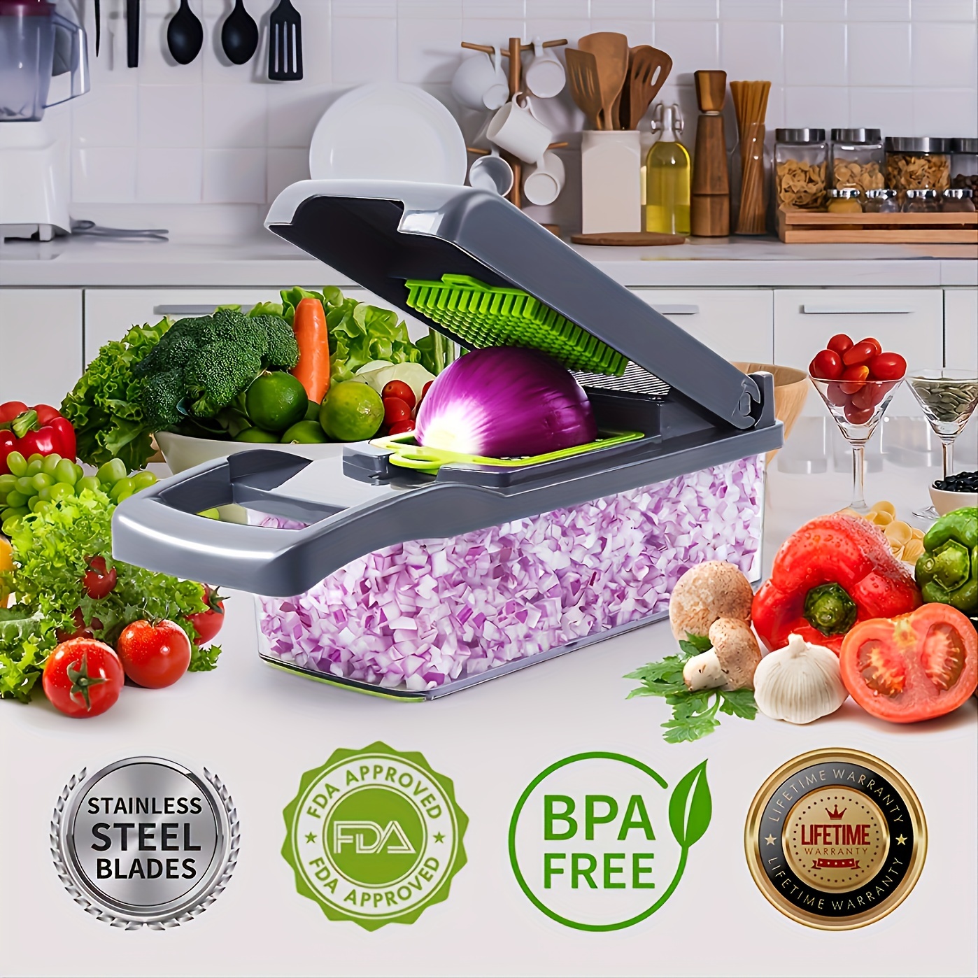 11-In-1 Kitchen Vegetable Slicer Dicer Fruit Chopper Onion Cutter with  Container