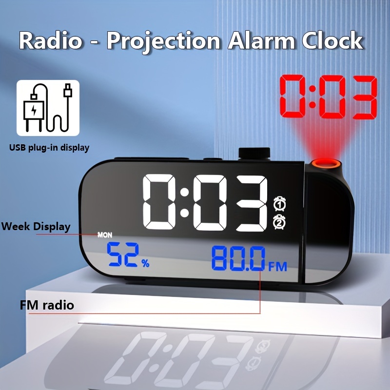 ROCAM Reloj de proyección para dormitorio, reloj digital con proyector de  350° en la pared del techo con atenuador de 5 niveles, puertos USB, reloj