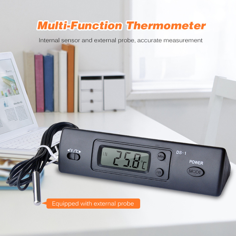 DS-1 Car Thermometer LCD Display C/F Clock Temperature Sensor Controller  Indoor Outdoor Thermostat With Probe For Vehicle Car - AliExpress