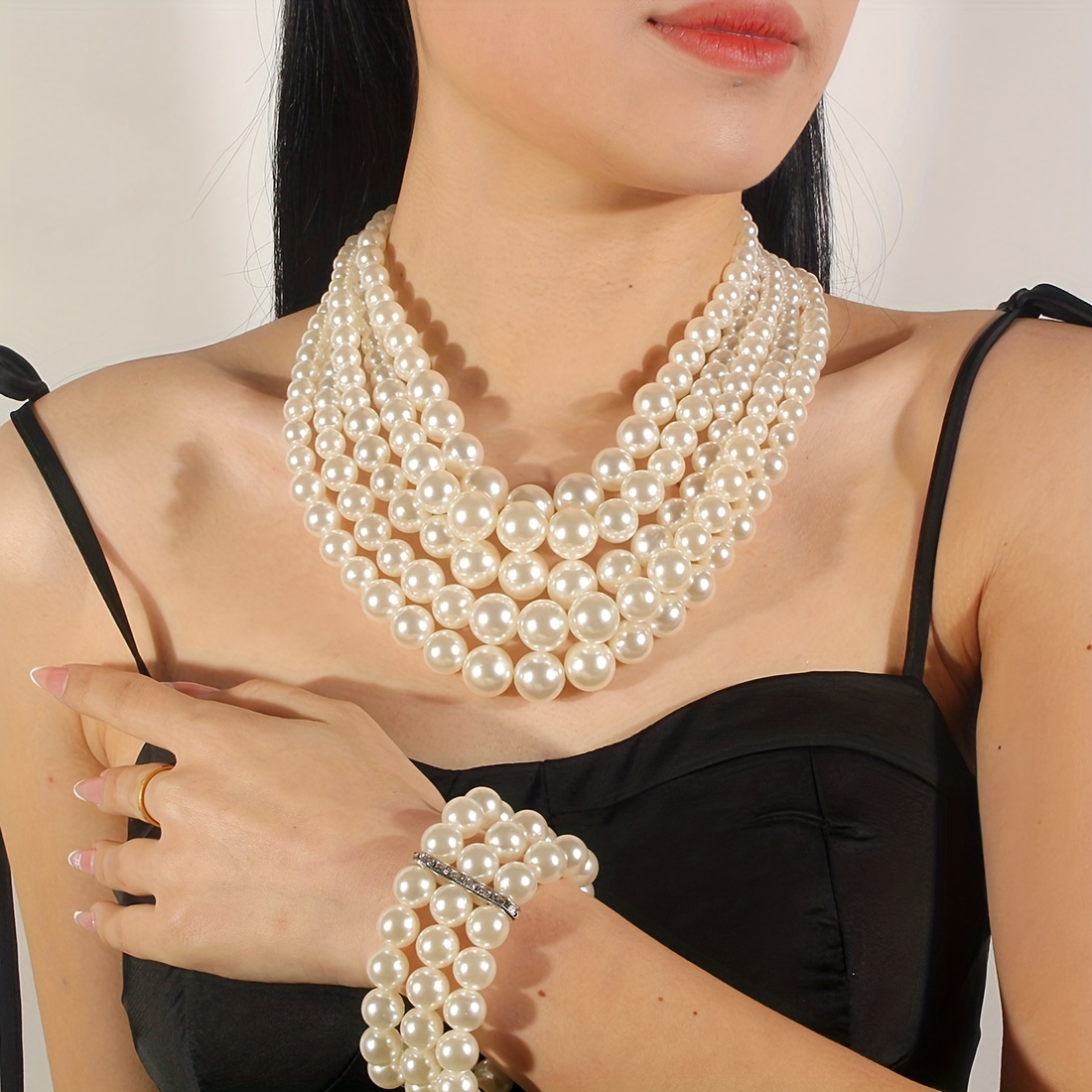 Three Layers Faux Pearl Necklace Fine Design Female Accessories,Necklace for Women,Temu