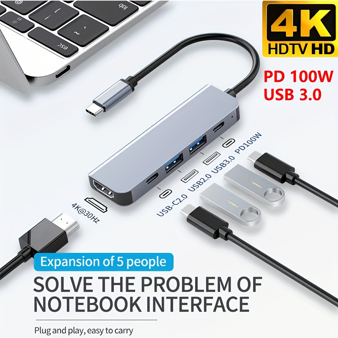 Adaptador USB C para MacBook Pro/Air de 13 pulgadas, 15 pulgadas, 2022,  2021, 2020, MOKiN 6 en 2, adaptador USB para MacBook con puerto Thunderbolt  3