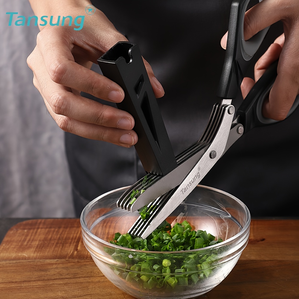 Herb Scissors, Kitchen Herb Shears Cutter with 5 Blades and Cover, Sharp  Dishwasher Safe Kitchen Gadget - Green