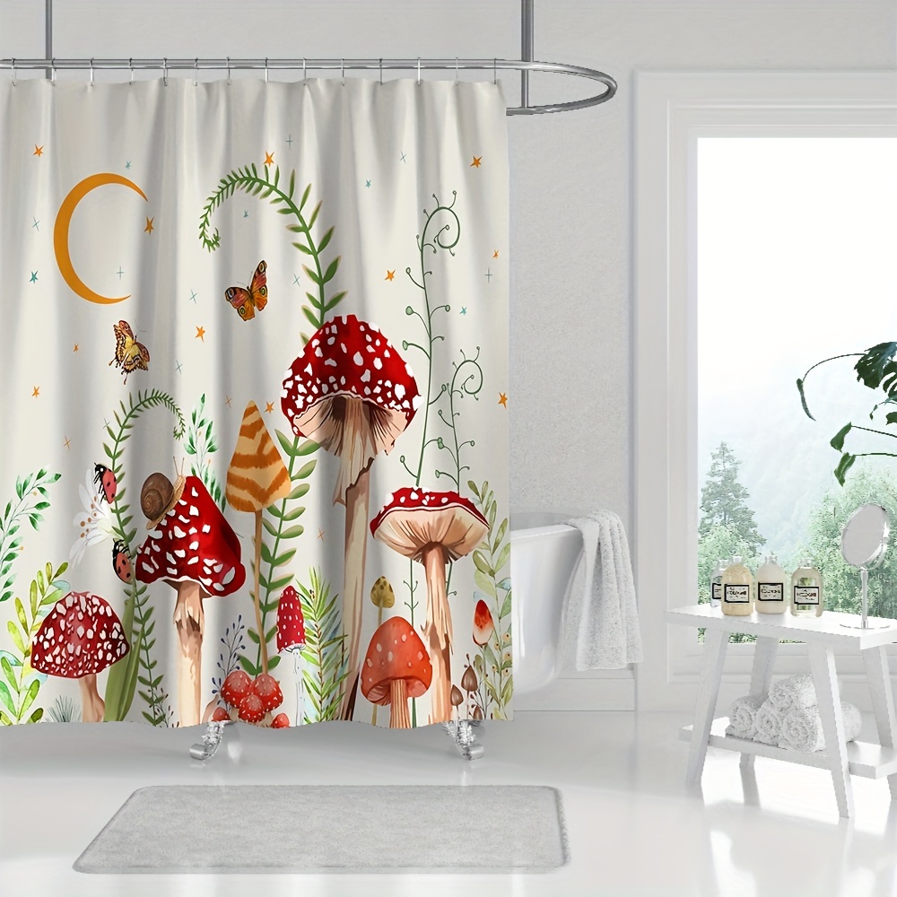 Mushroom Print Shower Curtain Frog Frog Waterproof Shower - Temu