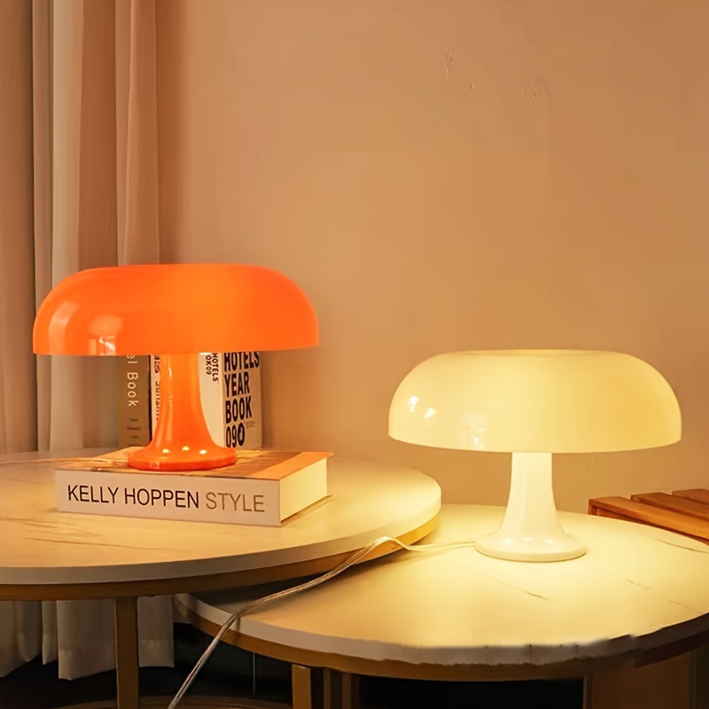 KWOKING Vintage Kerosene-Lamp Shape Desk Lamp 1 Light Red Brown Nightstand  Lamp with Glass Shade Wood Base Table Light for Living Room