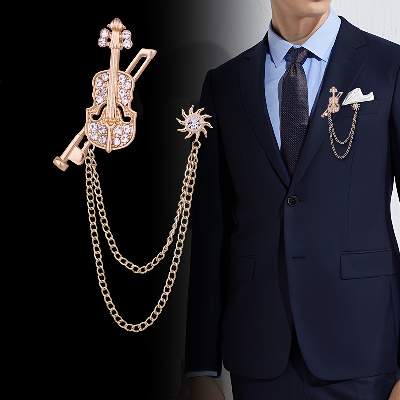  Cross Gold Silver Men'S Brooch Suit Pin with Gem Rhinestone  Buckle Brooches Chain tassel Lapel Collar Pins Shirt Decoration Metal Tie  Clips Brooch Pins Women Coat Pin with Gift (Gold): Clothing