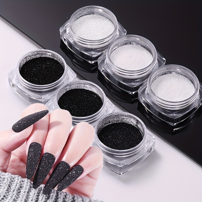  6 Jars Nail Glitter Powder Black White Sliver Dust Sugar  Powder, Superfine French Nail Sugar Glitter Iridescent Candy Coat Nails  Sweater Design Manicure Decorations DIY Crafts : Beauty & Personal Care