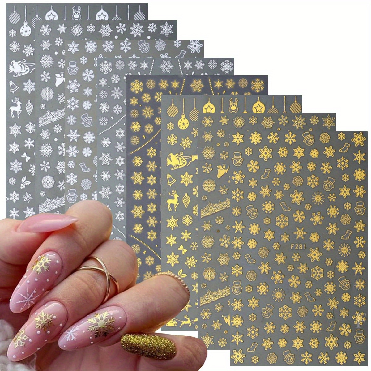 Gold Nail Foil Transfer Stickers Nail Art Supplies Holographic Laser Star  Moon Flower Heart Abstract Face Designer Nail Stickers 3D Glitter Line DIY