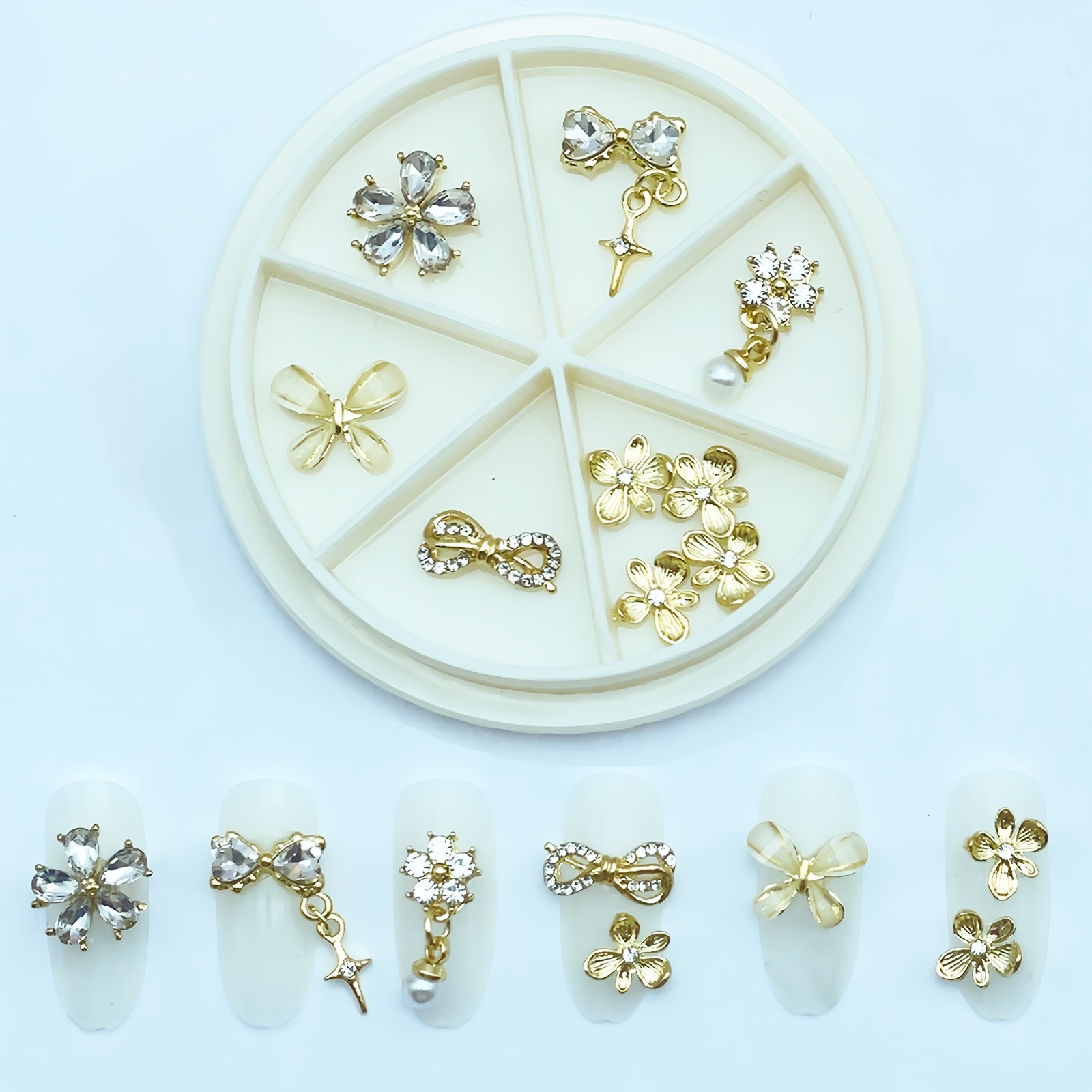 48pcs Dangle Nail Charms Rhinestones For Nails, Heart Charms Golden Silvery  Nail Synthetic Crystal For Acrylic Nails