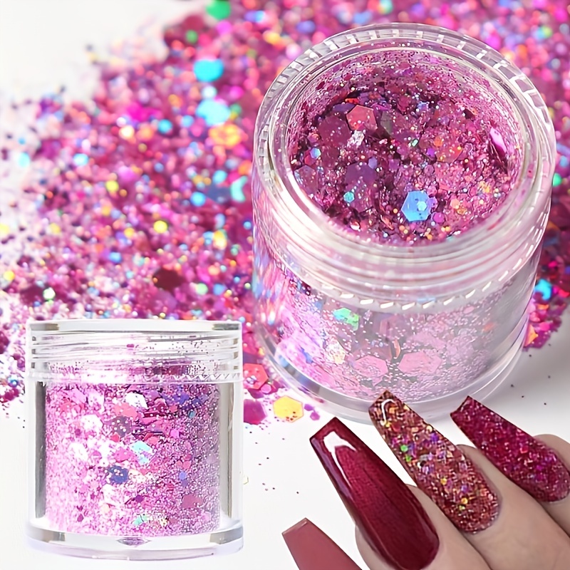 50g Pink Nail Glitter Powder Bulk Solid Color Mix Hexagon Sequins
