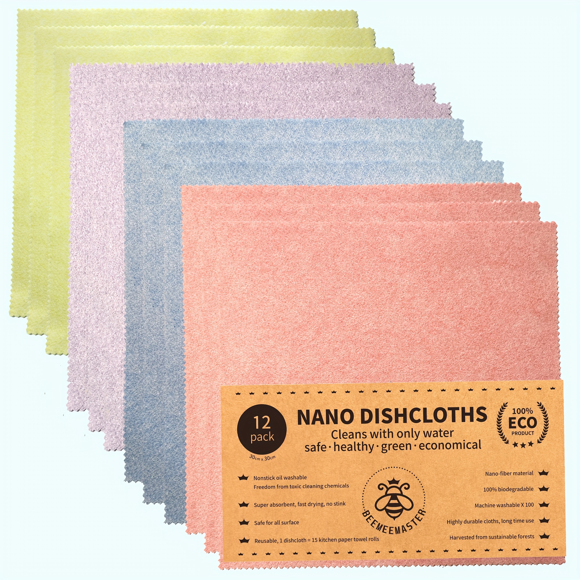 YOHOTA Microfiber Cleaning Cloth,Kitchen Dish Towels,Reusable,Absorbent,Nonstick,Quick-Drying(12  Pack)