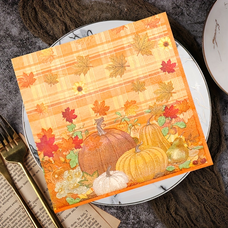 4 Autumn Decoupage Napkins Pumpkin and Autumn Leaves Paper Serviette Fall  Paper Napkin for Decoupage 13 X 13 Inch Fall Craft Tissue Napkins 