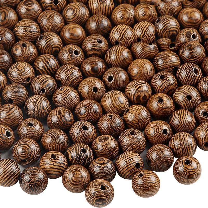 Wood Beads  Round Striped Yellow Brown Wooden Beads with 2mm Holes - 6mm  8mm 10mm 12mm Available