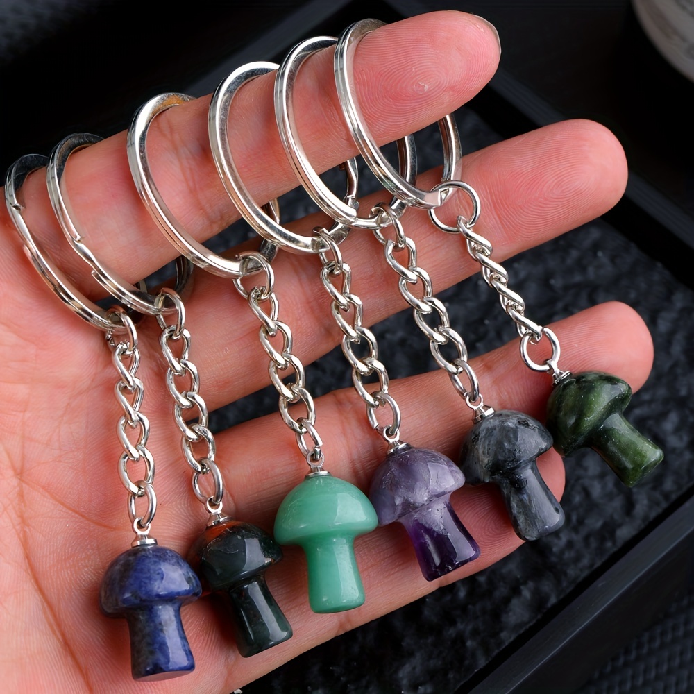 Natural Crystal Mushroom Chakra Keychain Rainbow 7 Chakras - Temu